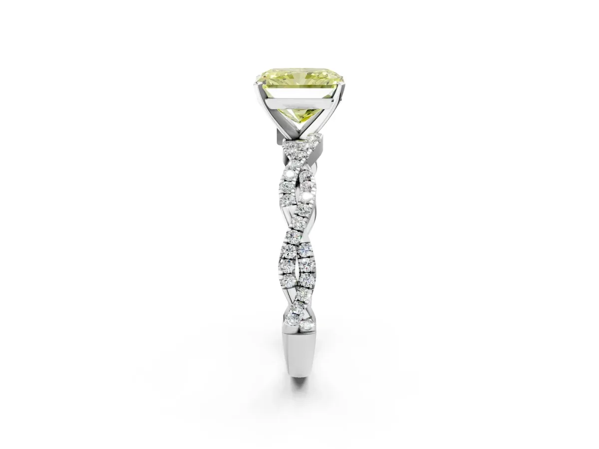 Fancy Yellow Radiant Cut Solitaire Twisted Pave Band with Four-Prong Setting Platinum