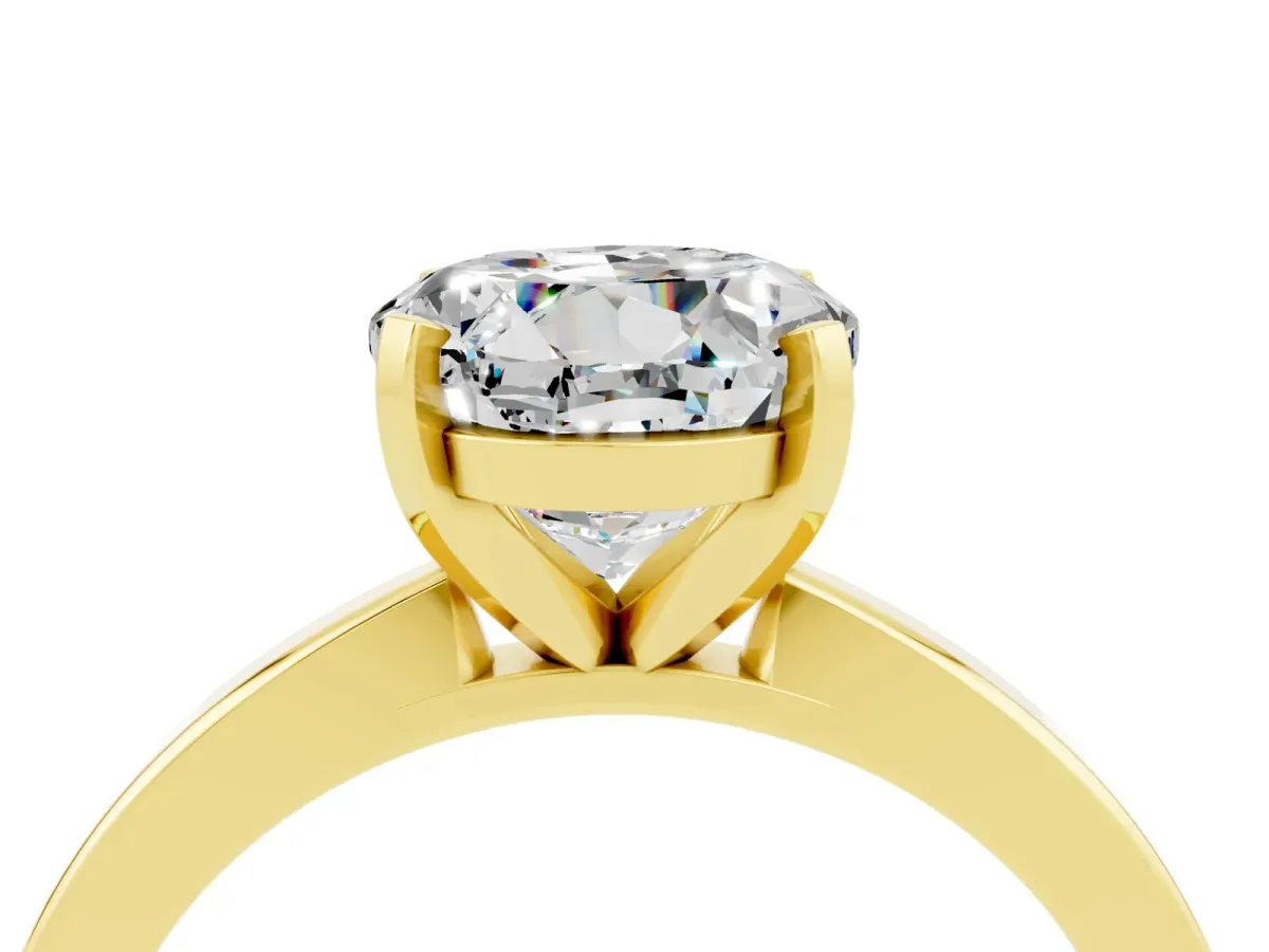 Round Cut Moissanite Solitaire Engagement Ring with Classic Band and Four-Prong Setting Yellow gold