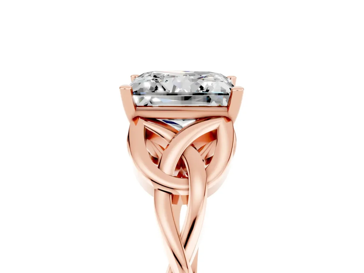 Princess Cut Moissanite Solitaire Celtic Knot Ring with Four-Prong Setting Rose gold