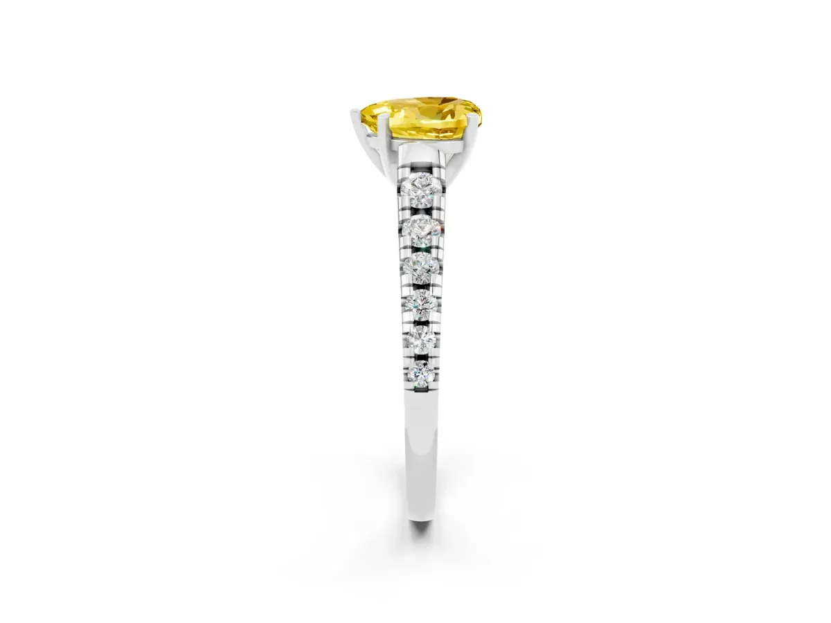 Heart Cut Yellow Sapphire Cathedral Solitaire Ring with Round Pavé Band White gold