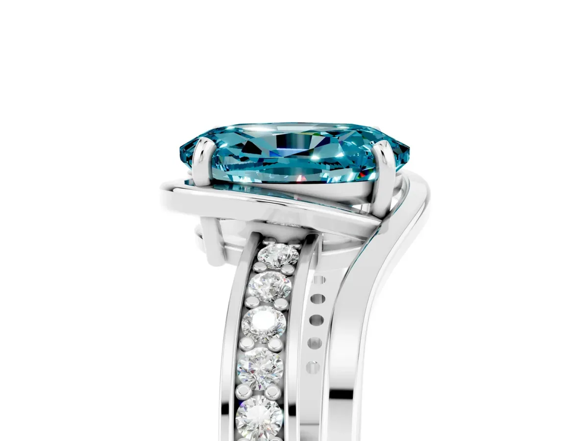 Oval Cut Blue Topaz Solitaire Ring with Split Shank and Prong Setting White gold
