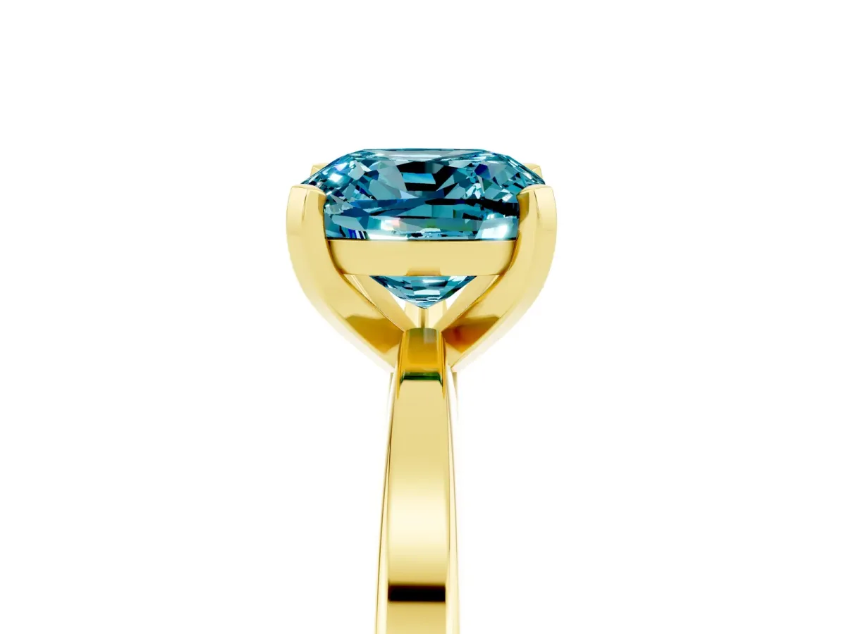 Cushion Cut Blue Topaz Solitaire Engagement Ring with Classic Band and Four-Prong Setting Yellow gold