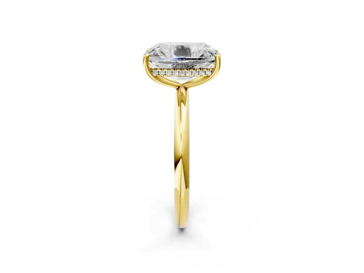 Old Mine Elongated Cushion Diamond Classic Band Four Prong Solitaire Ring Yellow gold