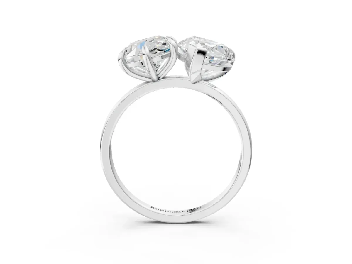 Round Cut and pear toi moi ring White gold