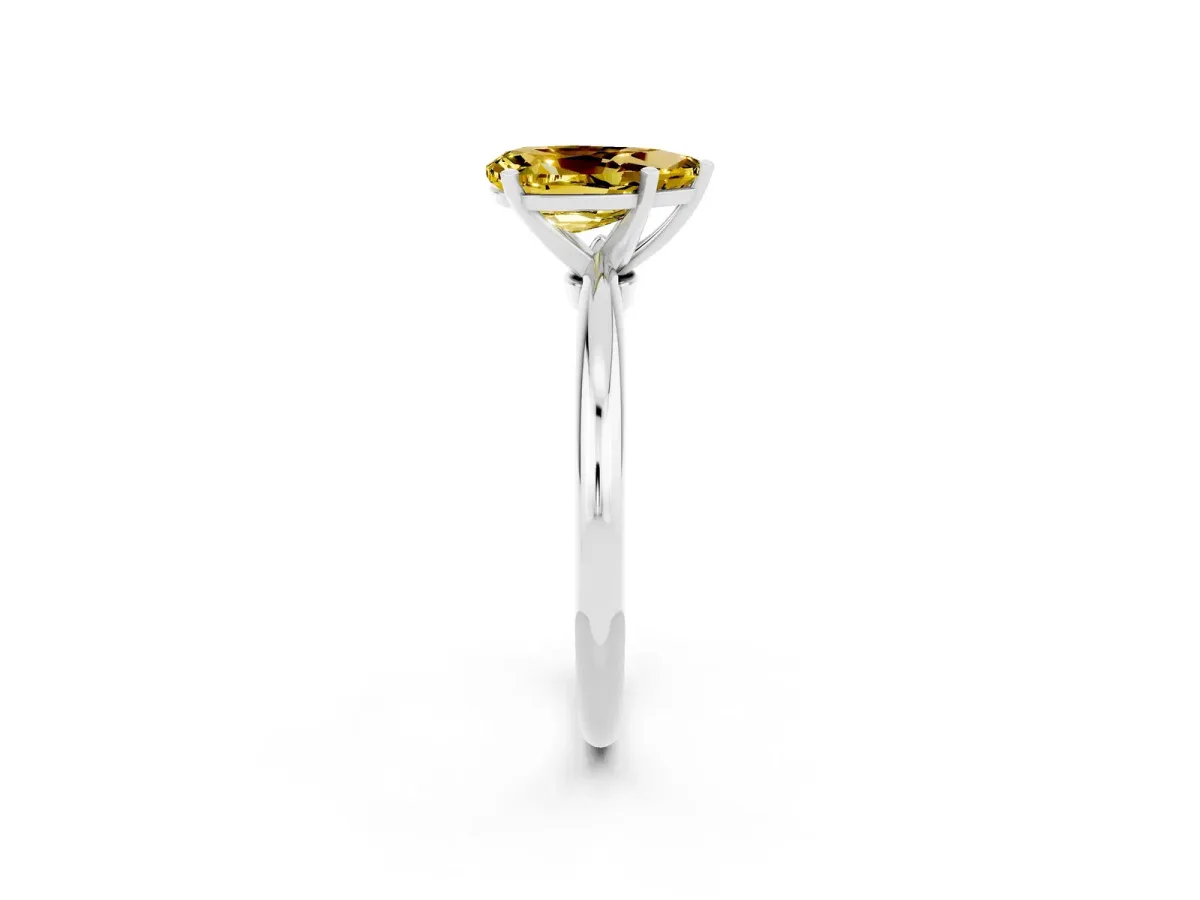 Pear Cut Yellow Sapphire Solitaire Ring with Six-Prong Setting and Classic Band Platinum