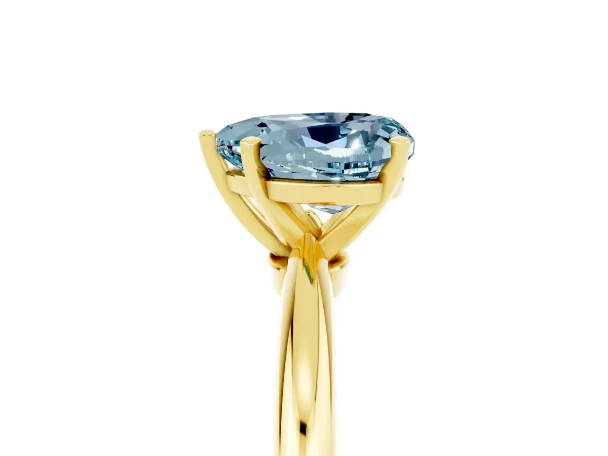 Heart Cut Aquamarine Solitaire Ring with Six-Prong Setting and Classic Band Yellow gold