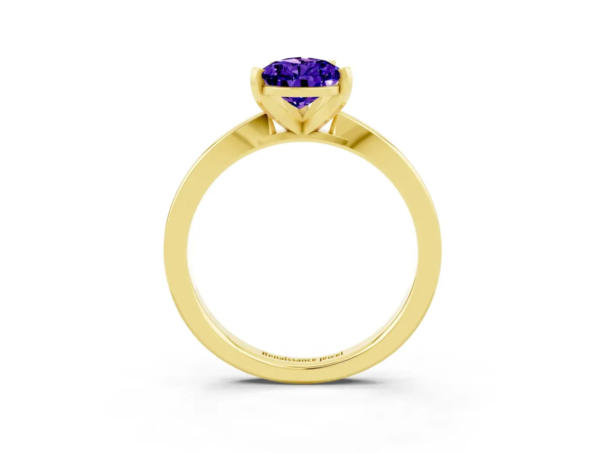 Pear Cut Tanzanite Solitaire Engagement Ring with Classic Band and Four-Prong Setting Yellow gold