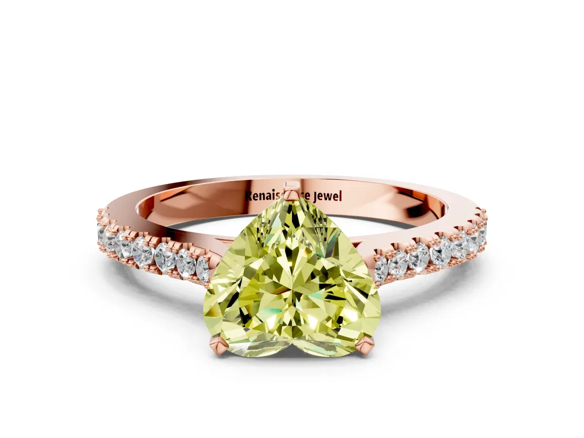 Fancy Yellow Heart Cut Cut Solitaire Diamond Engagement Ring with Pave Band and Four-Prong Setting Rose gold