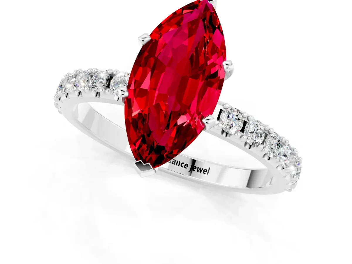Marquise Cut Ruby Solitaire Pavé Band with Four-Prong Setting Platinum