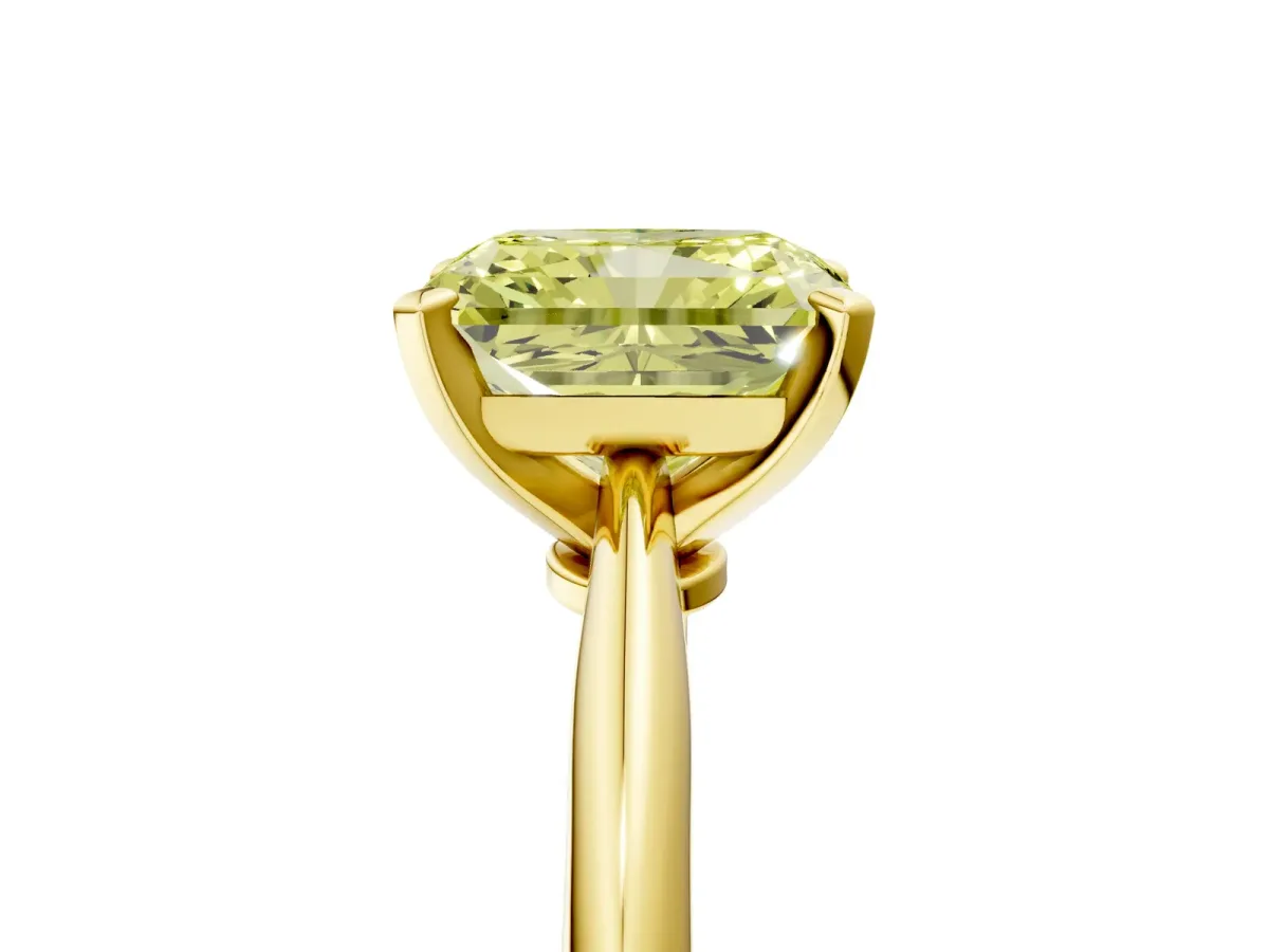 Fancy Yellow Radiant Cut Diamond Solitaire Engagement Ring with Classic Band and Four-Prong Setting Yellow gold