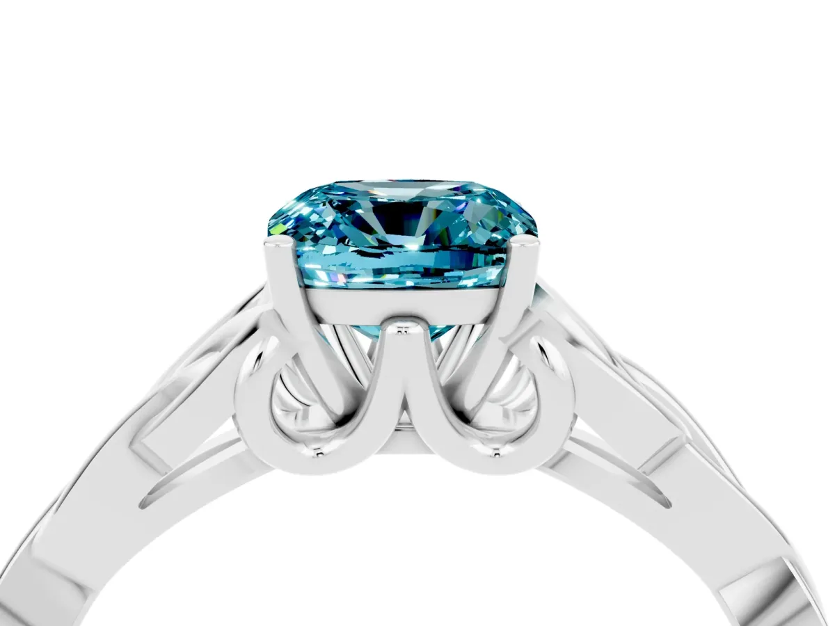 Cushion Cut Blue Topaz Solitaire Engagement Ring with Celtic Knot Band and Four-Prong Setting White gold