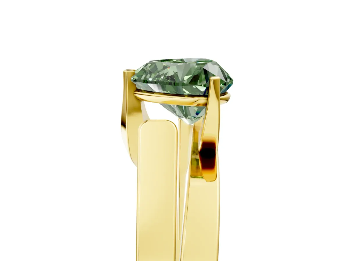 Fancy Green Modern Tension Set Heart Cut Diamond Solitaire Wide Band Ring Yellow gold