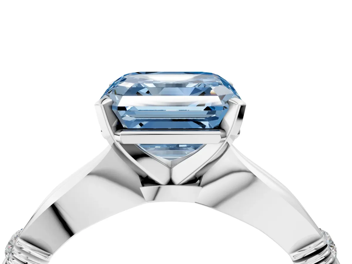 Fancy Blue Asscher Cut Solitaire Diamond Twisted Band with Four-Prong Setting Platinum
