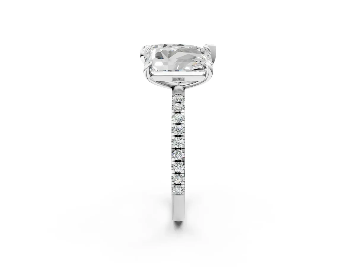 Pear and Emerald Toi Moi Ring with Prong Setting and Micro Pave Band Platinum