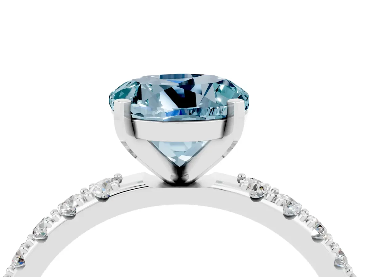 Round Cut Aquamarine Solitaire Pavé Band with Four-Prong Setting Platinum