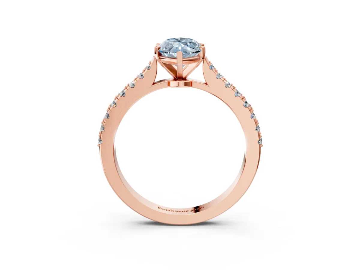 Fancy Blue Marquise Cut Cut Solitaire Diamond Engagement Ring with Pave Band and Four-Prong Setting Rose gold