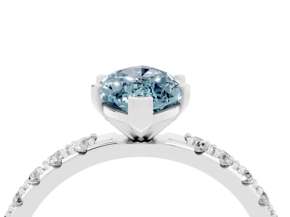 Marquise Cut Aquamarine Solitaire Pavé Band with Four-Prong Setting Silver