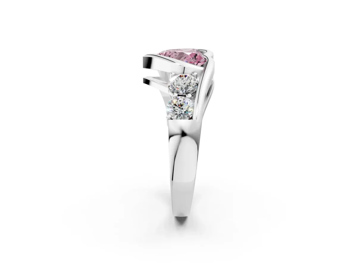 Fancy Pink Bezel Set Heart Cut Diamond Bypass Ring with Round Accents Silver