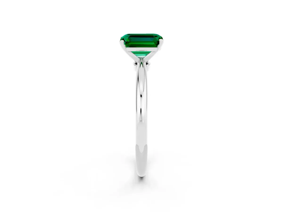 Emerald Cut Emerald Solitaire Ring with Six-Prong Setting and Classic Band White gold