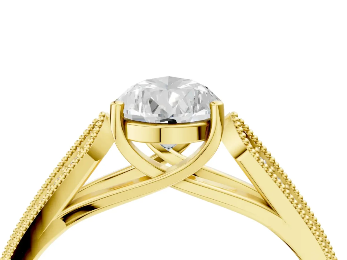 Pear Cut Cut Pave Split Shank Engagement Ring with Four-Prong Setting Yellow gold