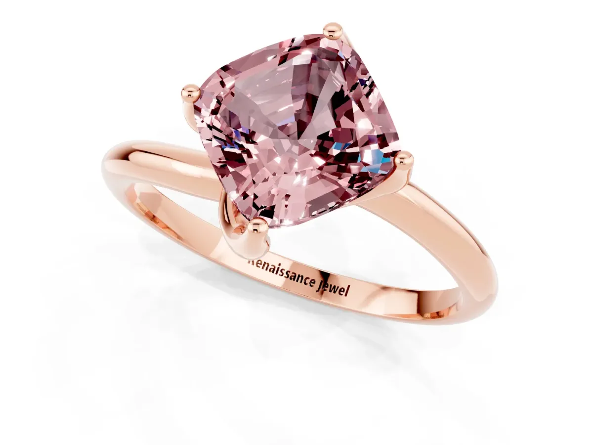 Cushion Cut Morganite Solitaire Engagement Ring with Four-Prong Setting and Classic Band Rose gold