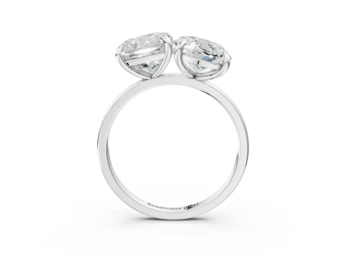 Oval and Cushion Toi Moi Ring with Prong Setting and Plain Band Platinum