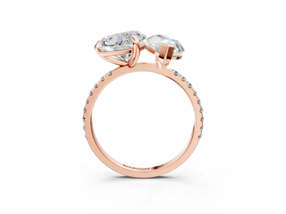 Heart and Marquise Toi Moi Ring with Prong Setting and Pave Band Rose gold