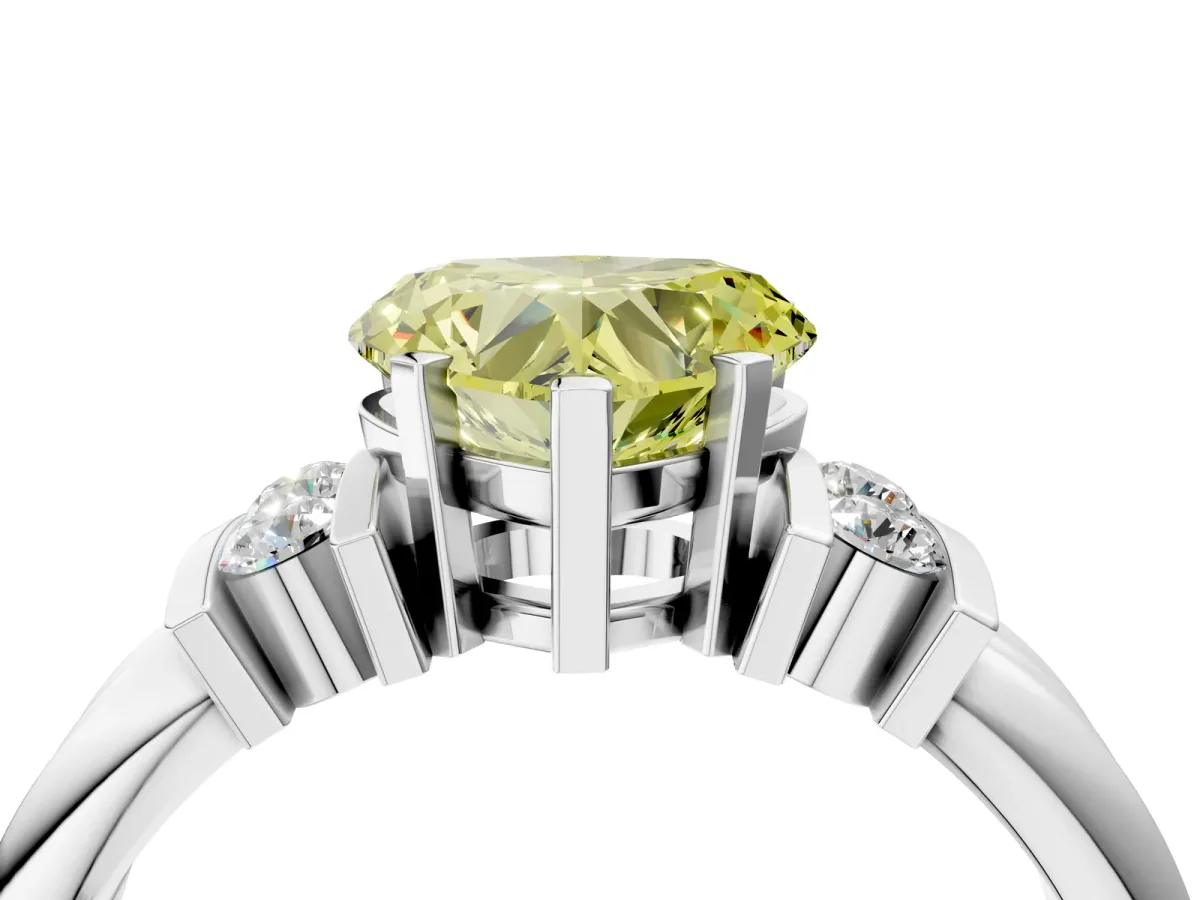 Fancy Yellow Heart Cut Cut Three-Stone Channel Set Ring with Bar Prongs Platinum