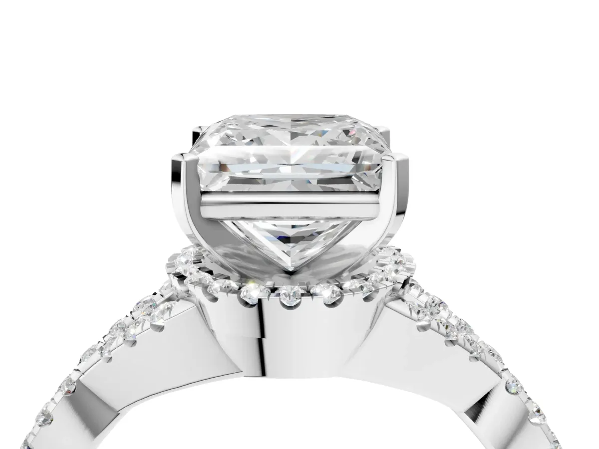Princess Cut Diamond Moissanite Halo Twist Band Solitaire Prong Setting Ring White gold