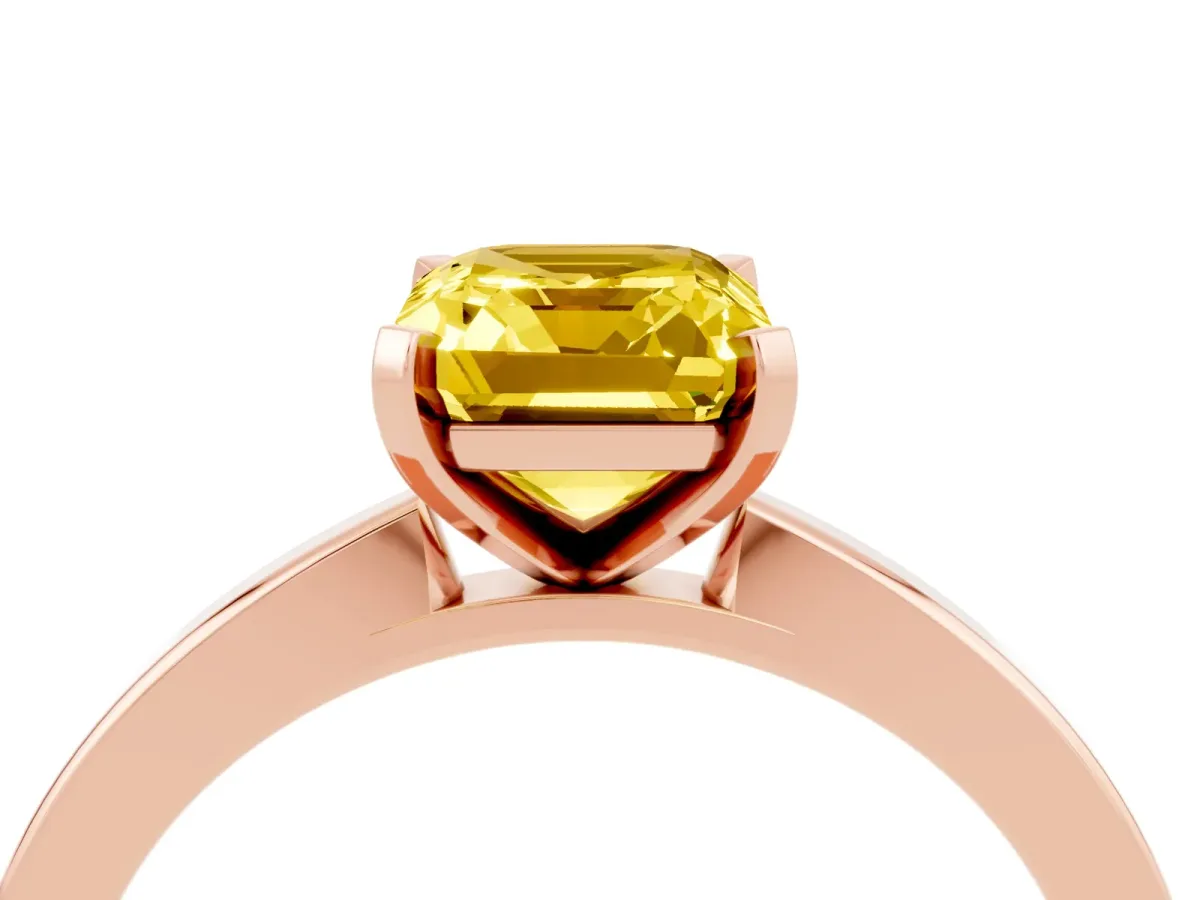 Emerald Cut Yellow Sapphire Solitaire Engagement Ring with Classic Band and Four-Prong Setting Rose gold