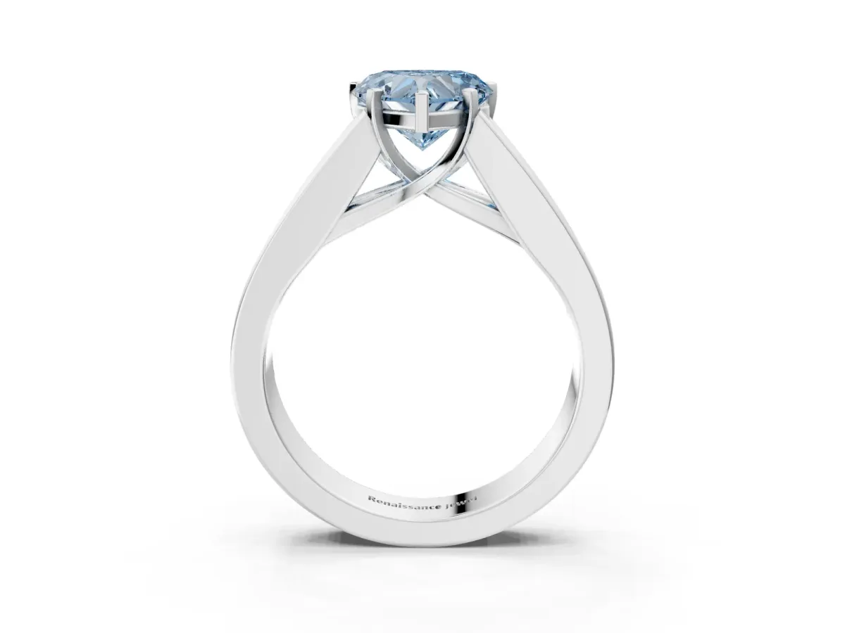 Fancy Blue Heart Cut Cut Channel Set Solitaire Ring with Four-Prong Setting Silver