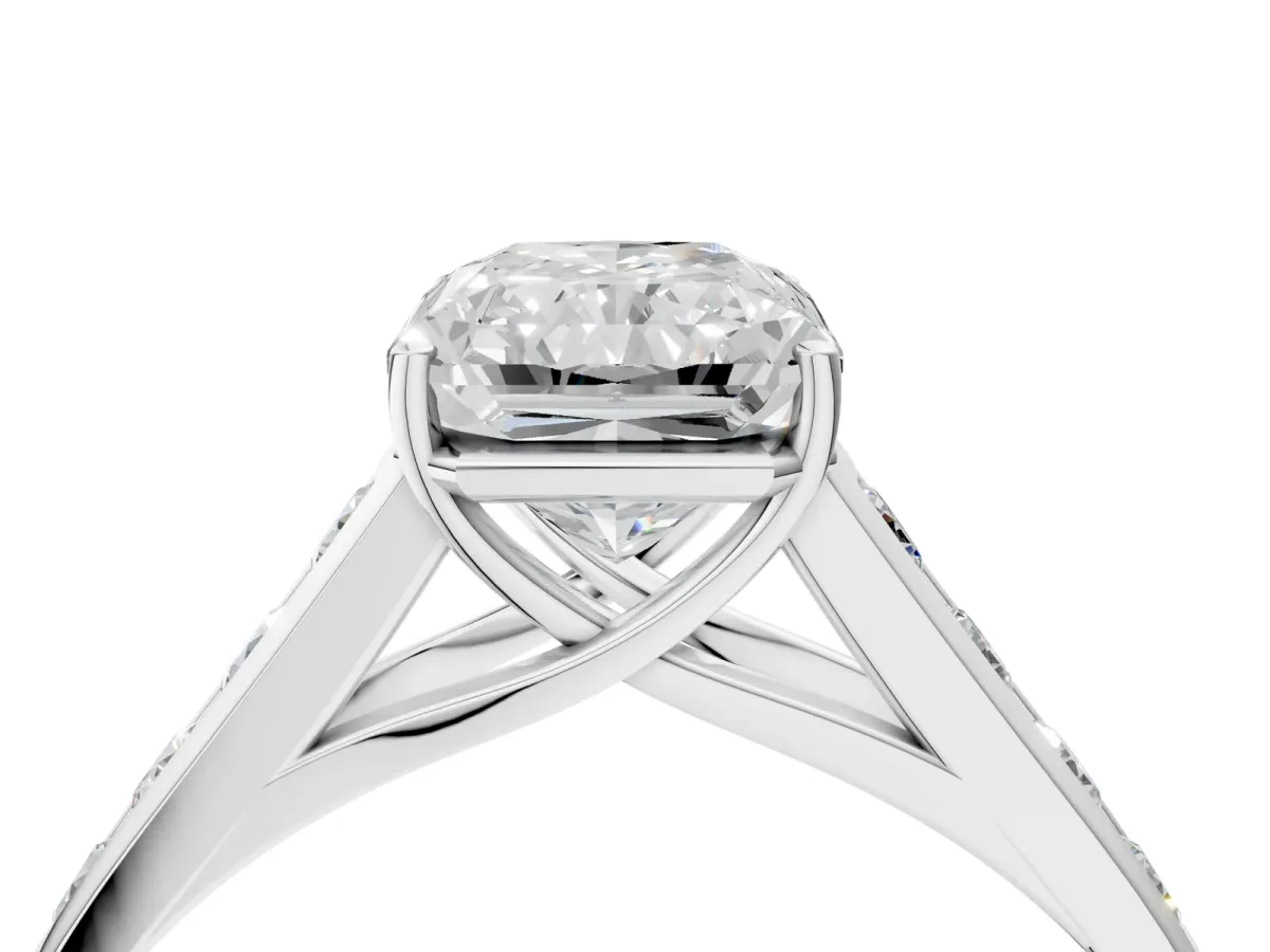 Radiant Cut Brilliant Channel-Set Solitaire Ring with Four-Prong Setting Platinum