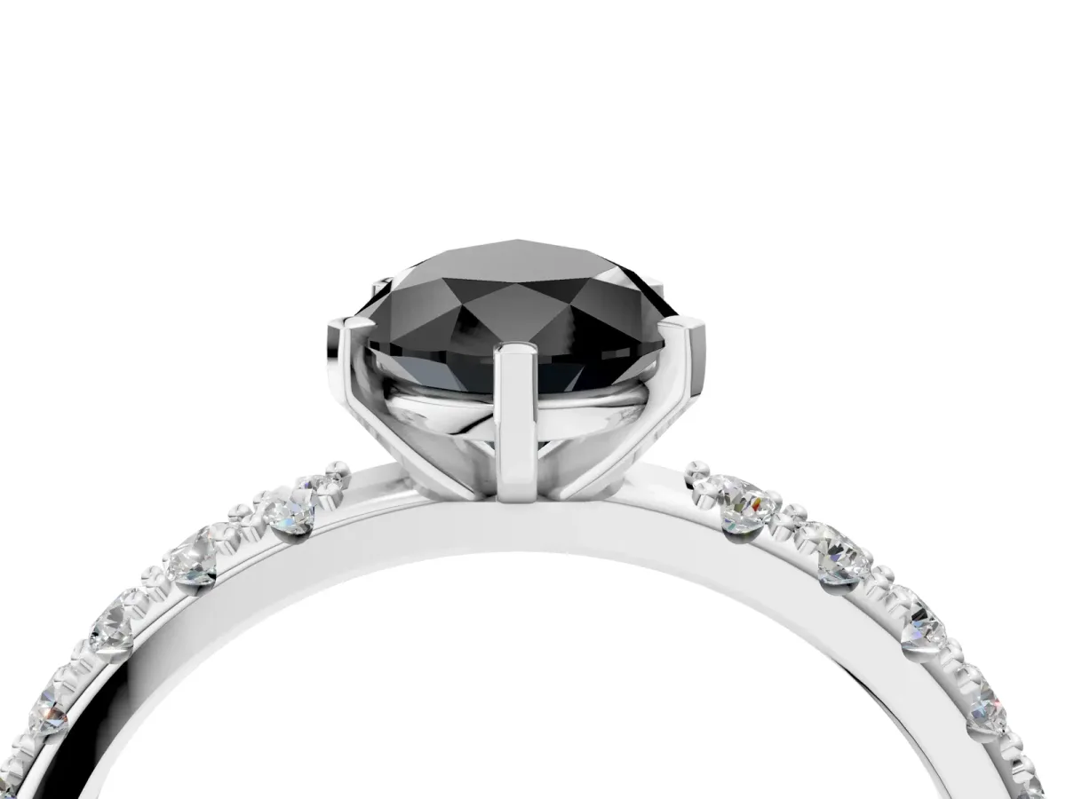 Fancy Black Pear Cut Diamond Solitaire Pavé Band with Four-Prong Setting Platinum