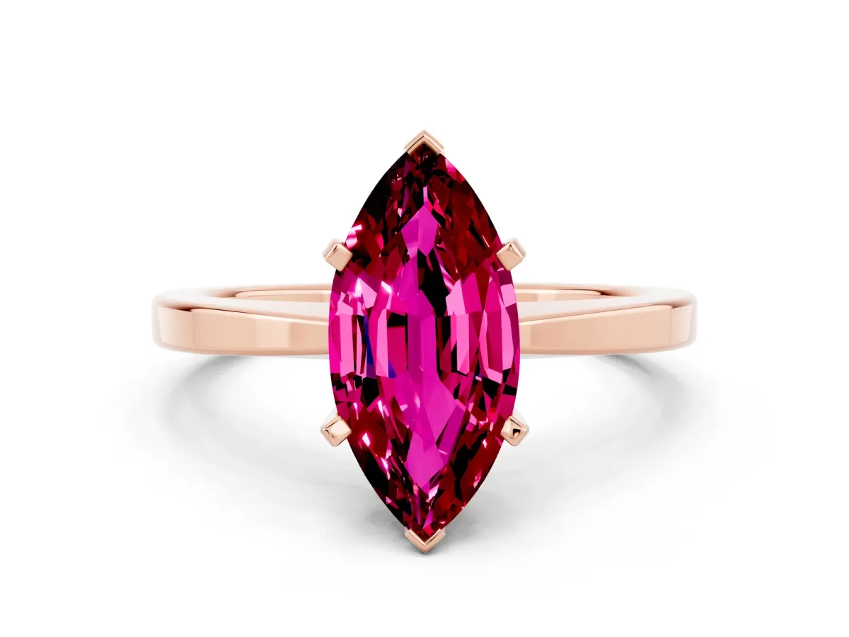 Marquise Cut Garnet Solitaire Engagement Ring with Classic Band and Four-Prong Setting Rose gold