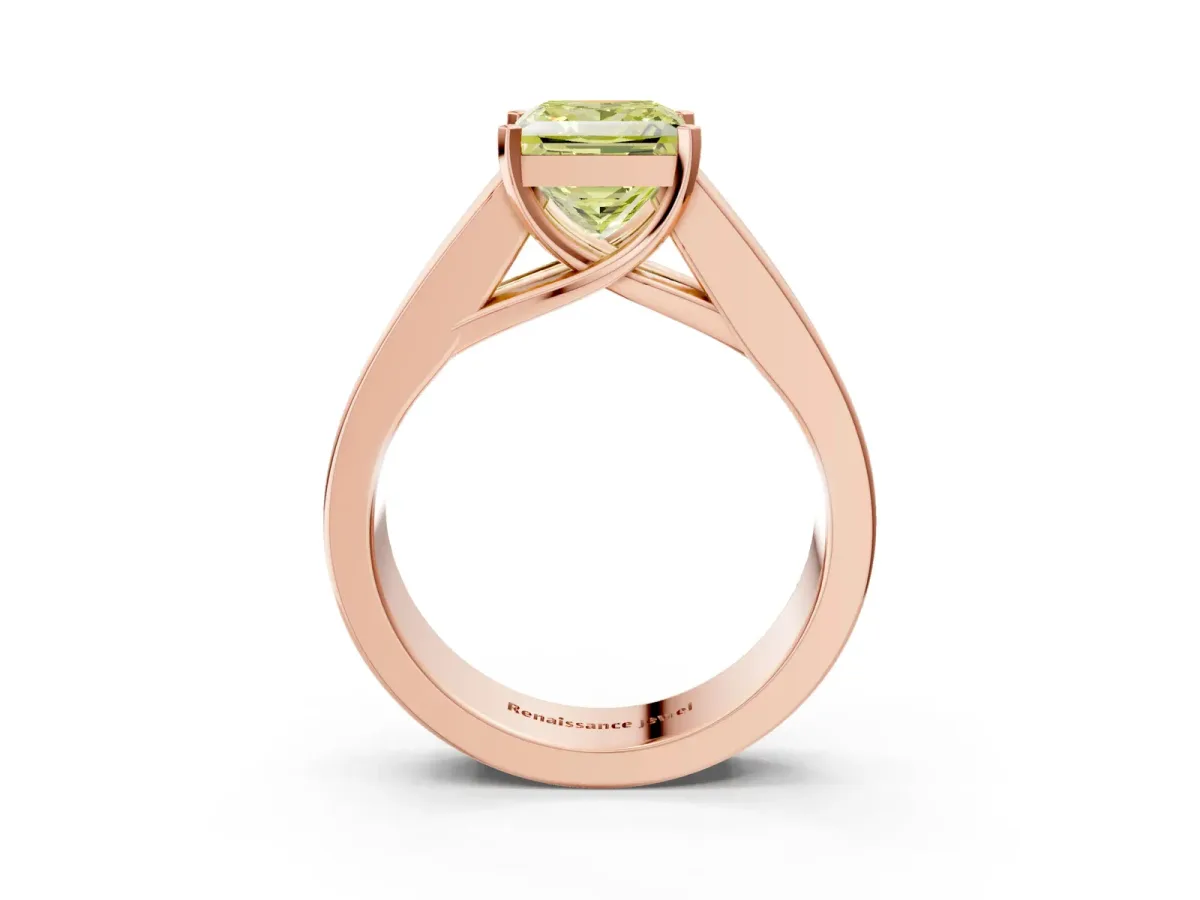 Fancy Yellow Princess Cut Cut Channel Set Solitaire Ring with Four-Prong Setting Rose gold