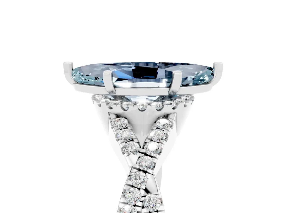 Marquise Cut Aquamarine Halo Twist Band Solitaire Prong Setting Ring White gold