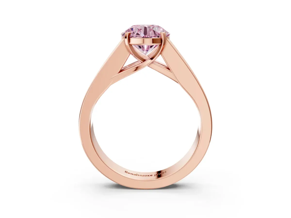 Fancy Pink Round Cut Cut Channel Set Solitaire Ring with Four-Prong Setting Rose gold