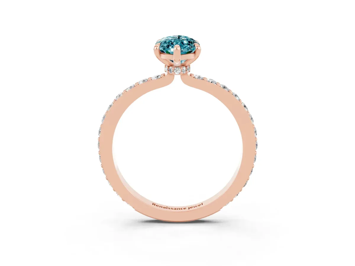 Marquise Cut Blue Topaz Solitaire Engagement Ring with Pavé Band and Four-Prong Setting Rose gold