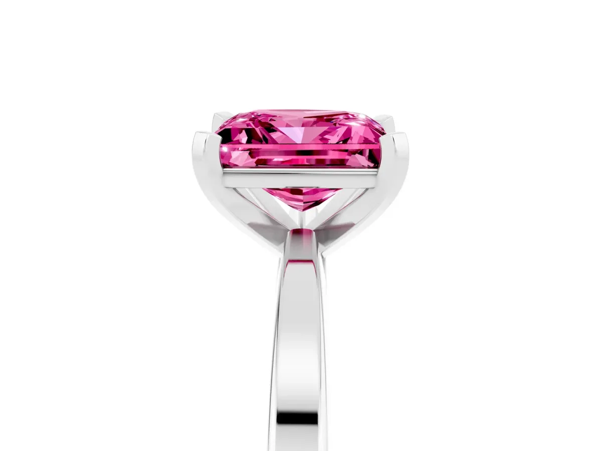 Princess Cut Pink Sapphire Solitaire Engagement Ring with Classic Band and Four-Prong Setting White gold