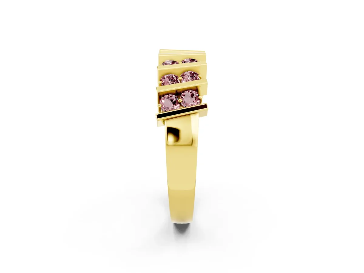 Channel Set Round Morganite Anniversary Band with Vertical Prongs Yellow gold