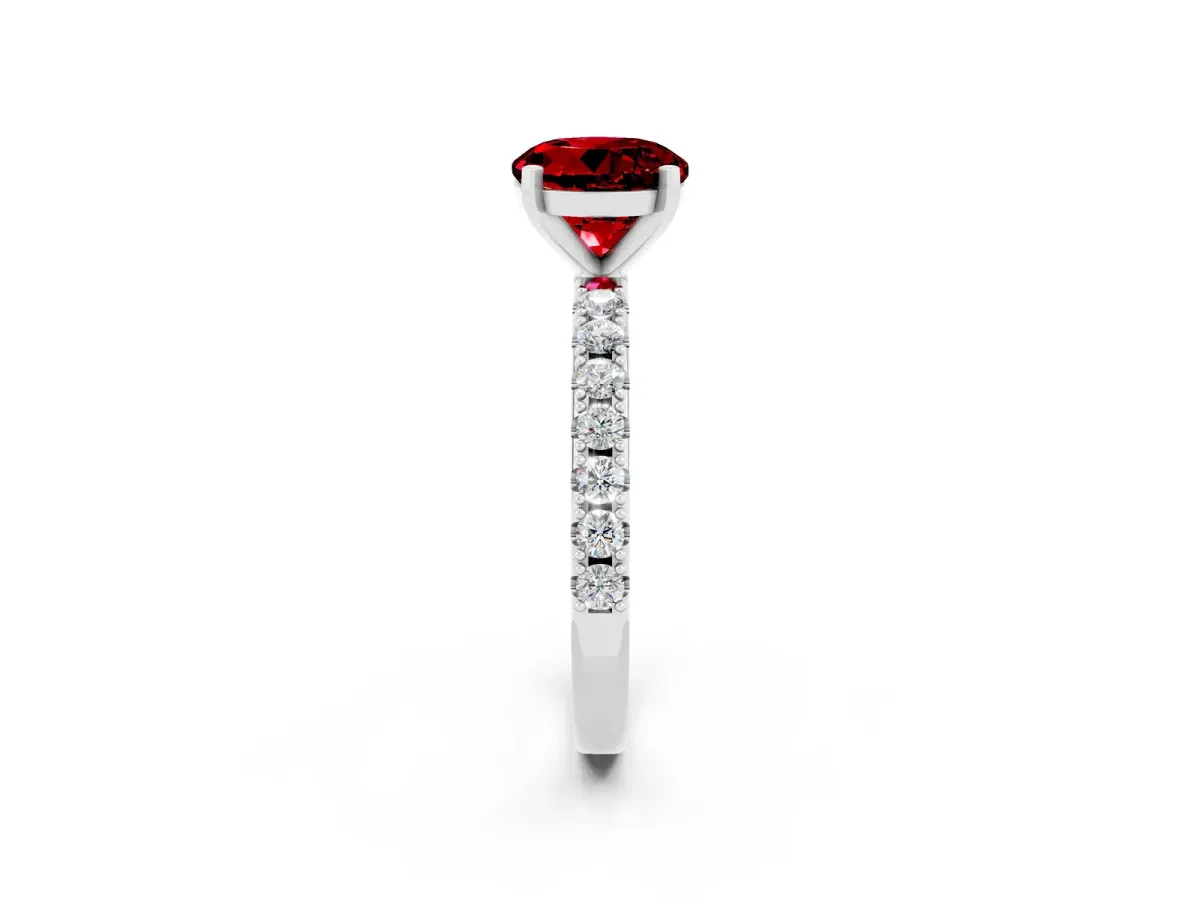 Round Cut Ruby Solitaire Pavé Band with Four-Prong Setting Platinum