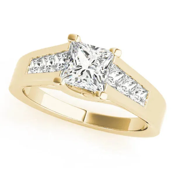 Emerald Cut Cut Channel Set Solitaire Ring with Four-Prong Setting Yellow gold
