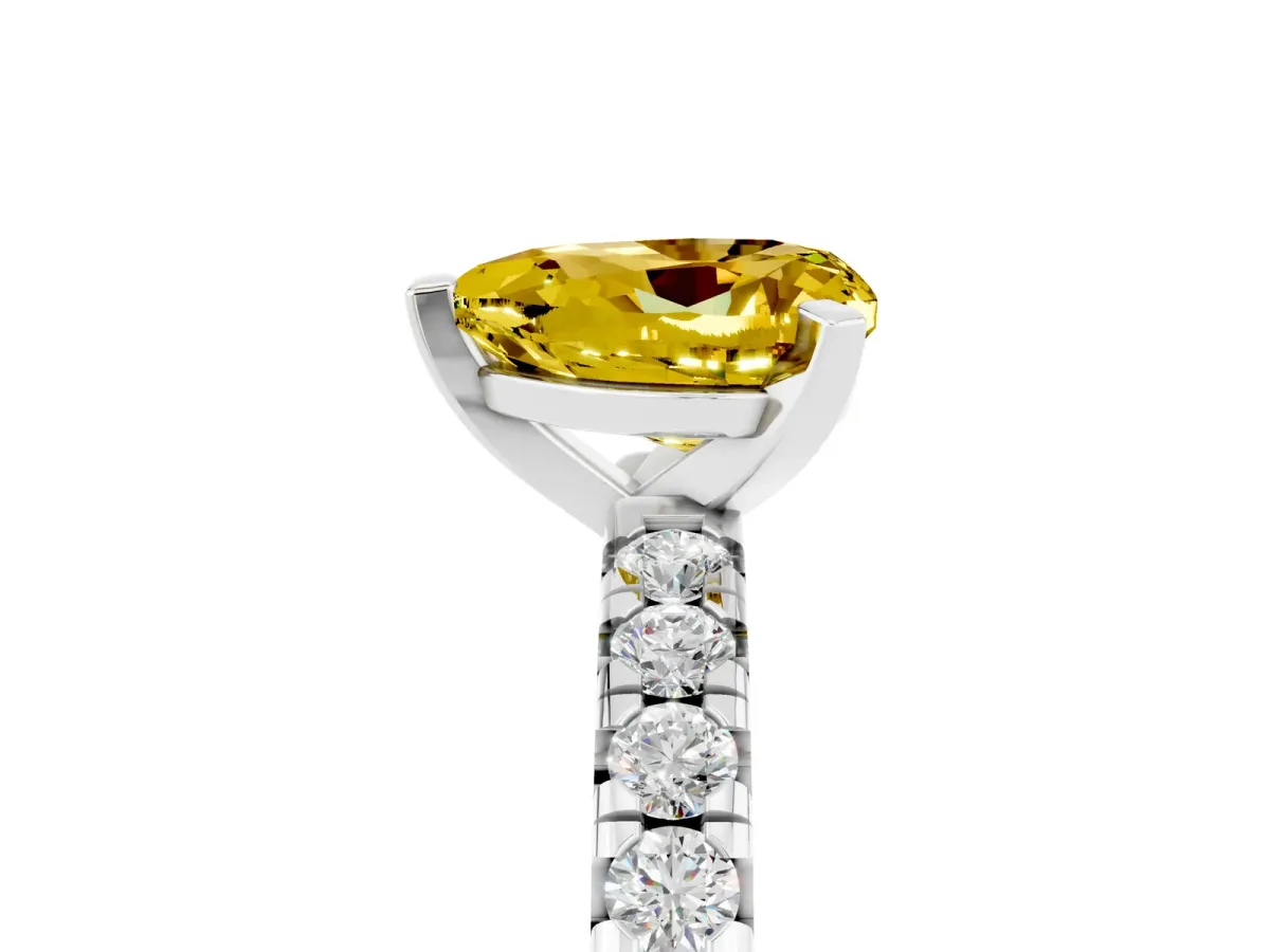 Heart Cut Yellow Sapphire Solitaire Pavé Engagement Ring with Round Band and Prong Setting Platinum