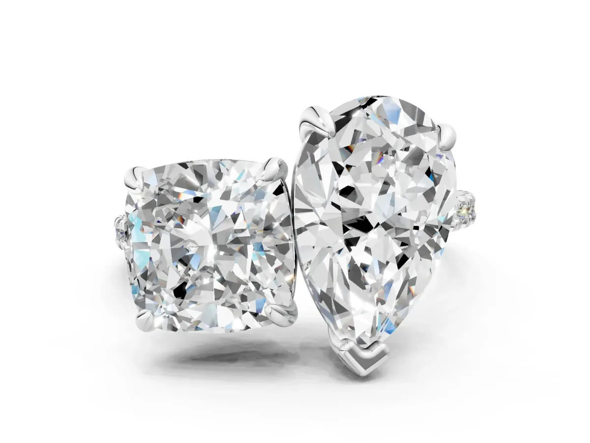 Oval and Cushion Toi Moi Ring with Prong Setting and Micro Pave Band Platinum
