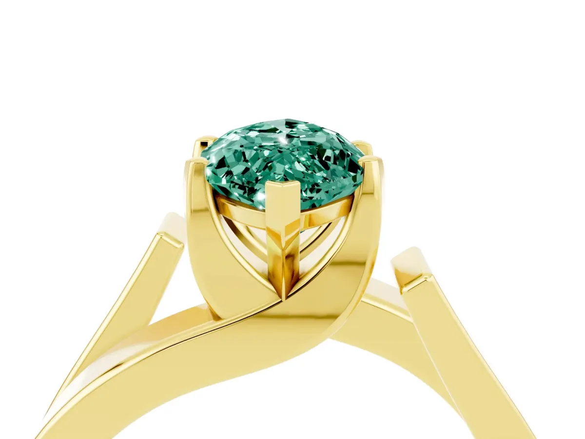 Modern Tension Set Marquise Cut Green Sapphire Solitaire Wide Band Ring Yellow gold
