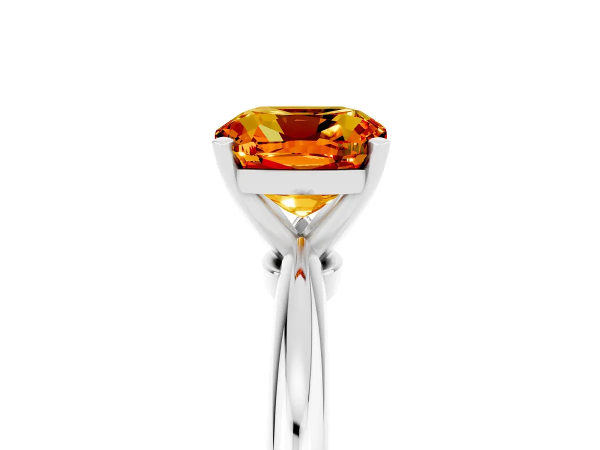 Cushion Cut Citrine Solitaire Ring with Six-Prong Setting and Classic Band Silver