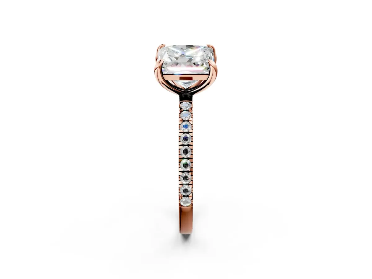Radiant and Princess Toi Moi Ring with Prong Setting and Pave Band Rose gold