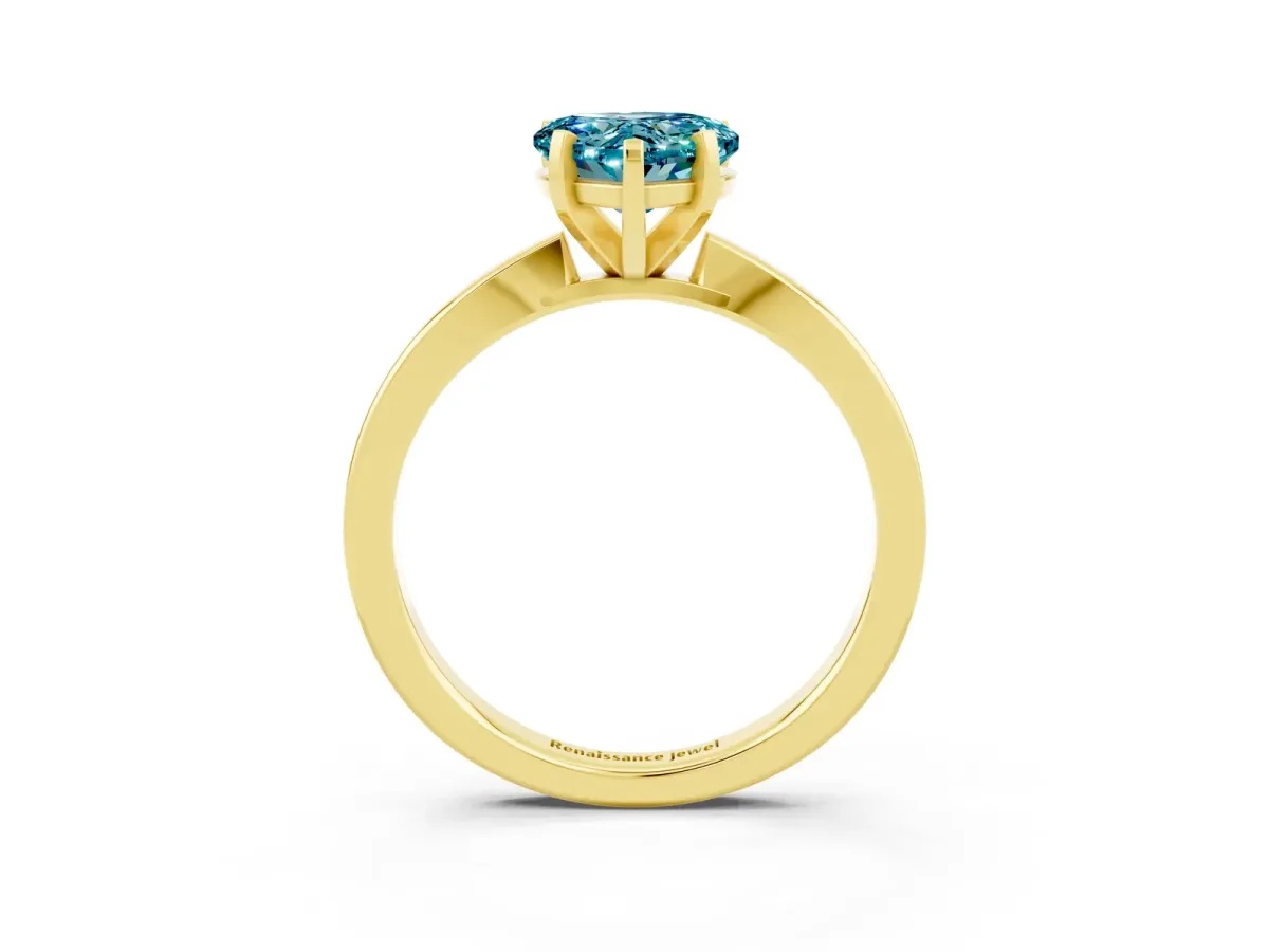 Heart Cut Blue Topaz Solitaire Engagement Ring with Classic Band and Four-Prong Setting Yellow gold