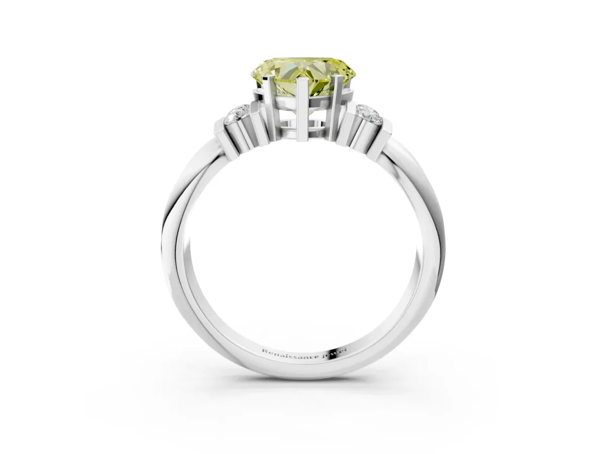 Fancy Yellow Heart Cut Cut Three-Stone Channel Set Ring with Bar Prongs Platinum