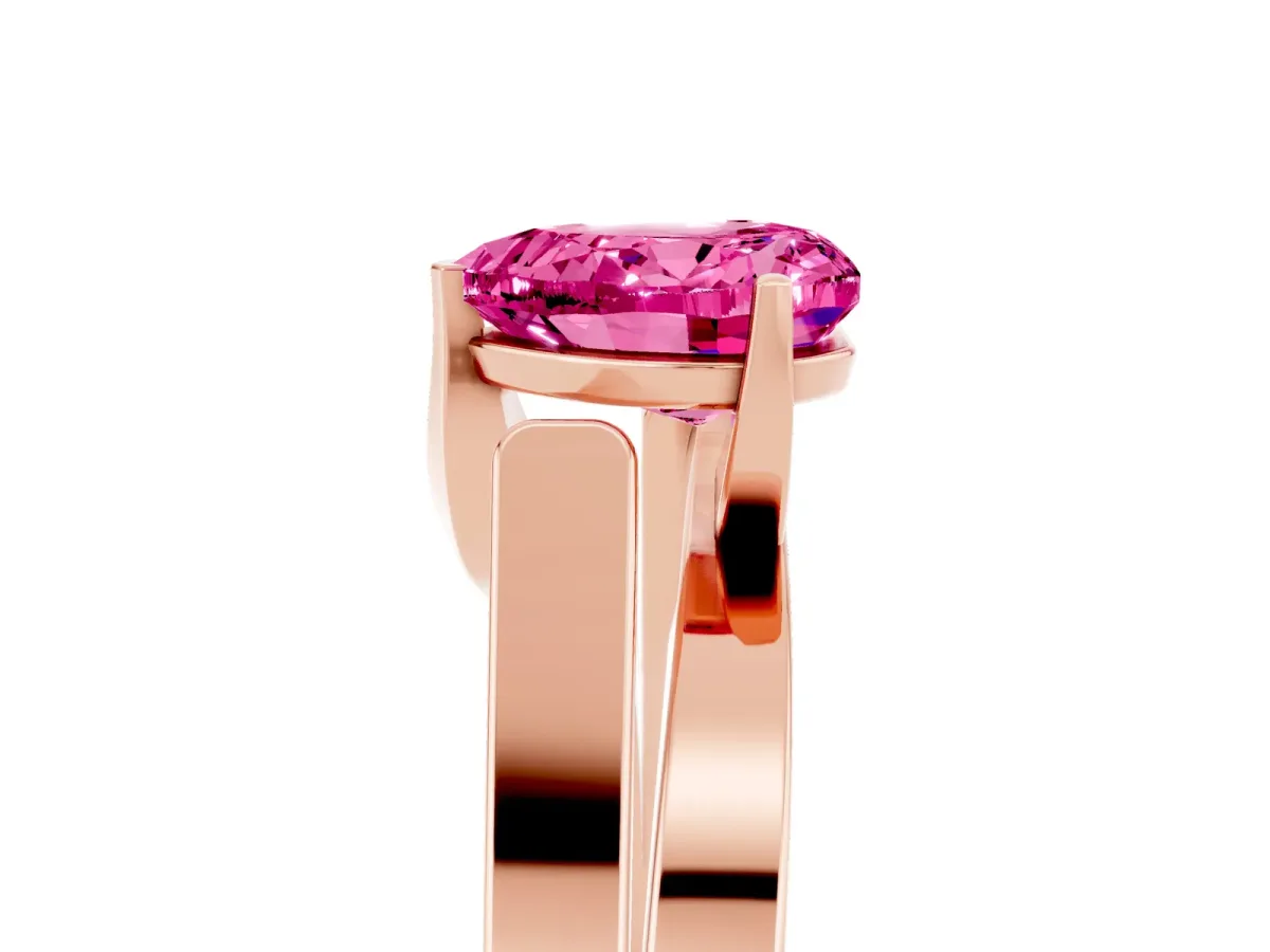 Modern Tension Set Heart Cut Pink Sapphire Solitaire Wide Band Ring Rose gold